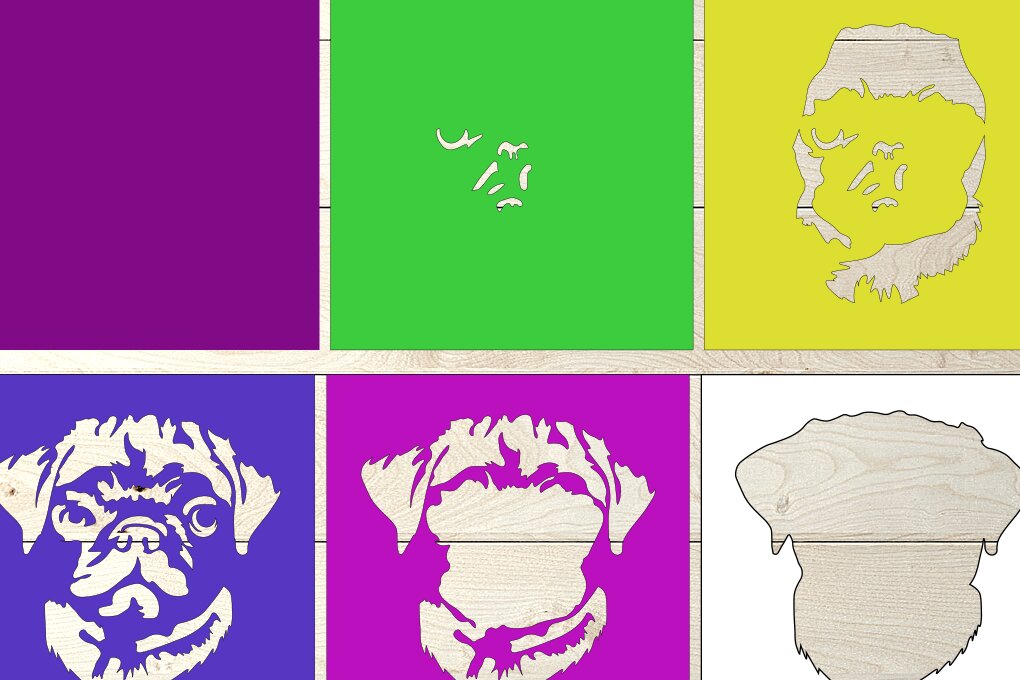 Σετ των 2 Intra απο ξύλο plywood 3mm-4mm πάχος - Dog Papercutting , Dog Layered Δίασταση 25x25 cm INTRAFABR-76853300