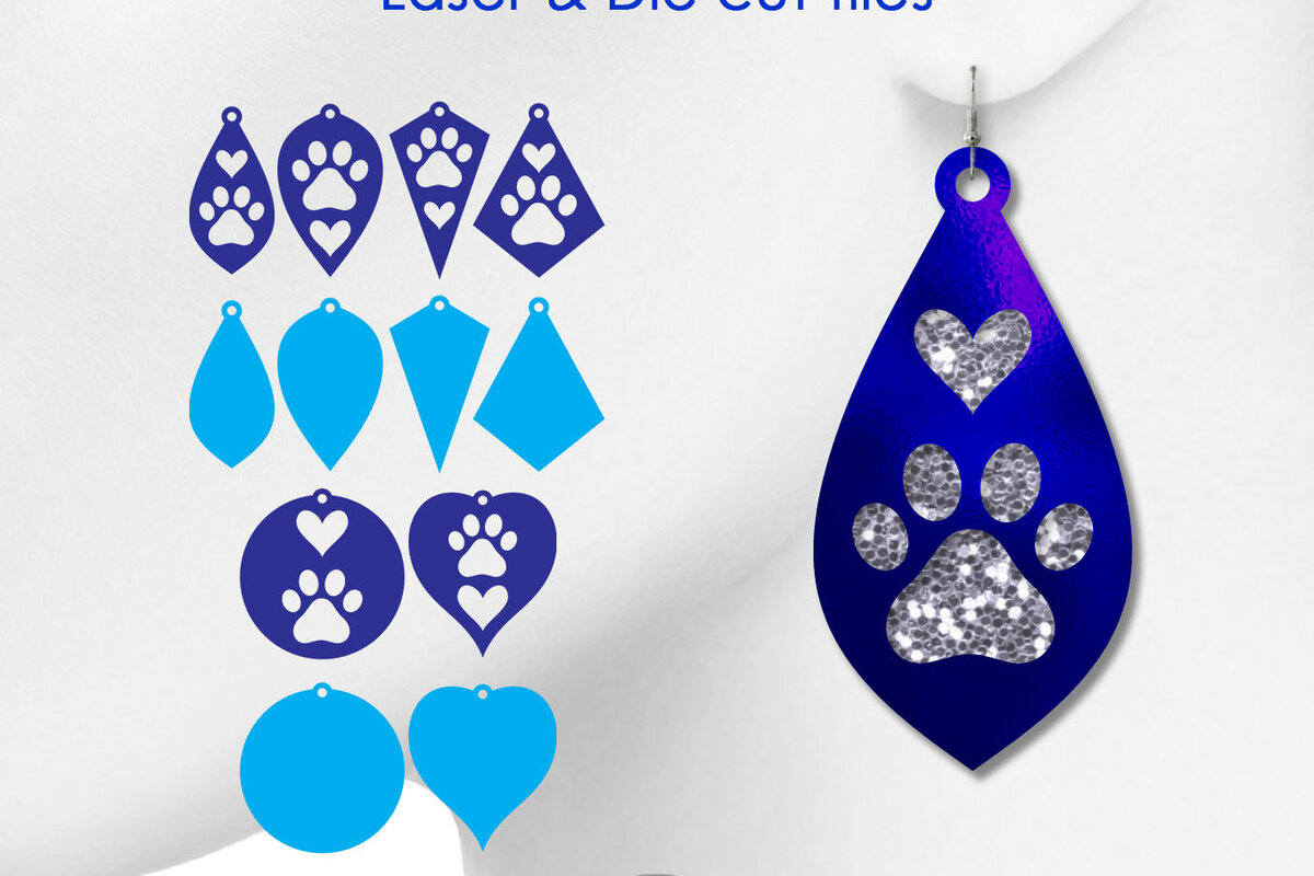 Σετ των 3 Intra απο ξύλο plywood 3mm-4mm πάχος - Dog Paw Earrings  Cut File with Heart Δίασταση 3x3 cm INTRAFABR-14270457