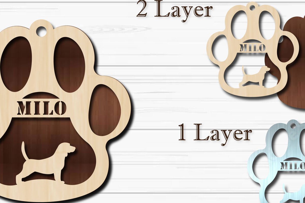 Σετ των 3 Intra απο ξύλο plywood 3mm-4mm πάχος - Στολίδι με πόδι σκύλου  Beagle Δίασταση 4x4 cm INTRAFABR-92886638