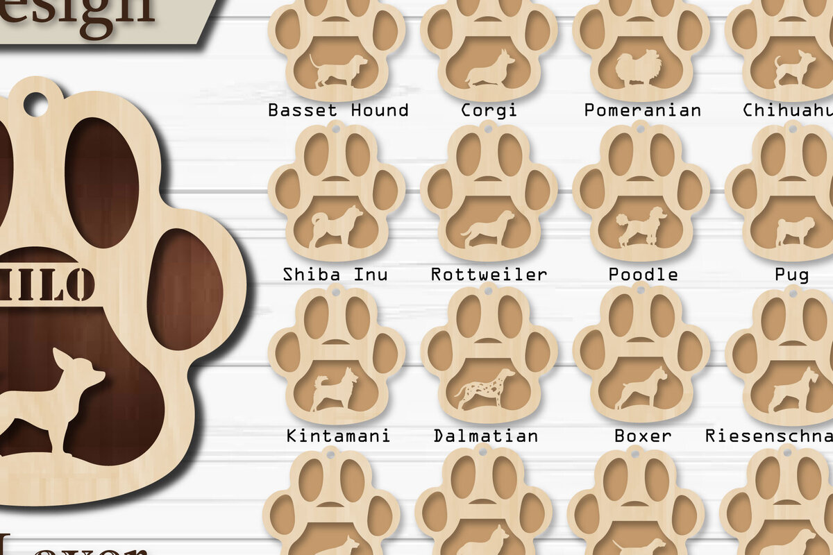 Σετ των 3 Intra απο ξύλο plywood 3mm-4mm πάχος - Πακέτο  στολίδι με πόδι σκύλου Δίασταση 4x4 cm INTRAFABR-92887548