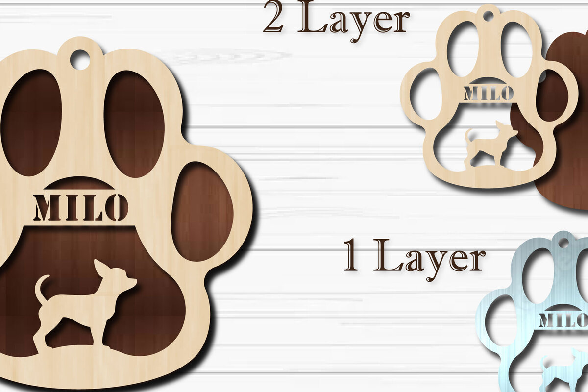 Σετ των 3 Intra απο ξύλο plywood 3mm-4mm πάχος - Στολίδι με πόδια σκύλου  Τσιουάουα Δίασταση 4x4 cm INTRAFABR-92887119