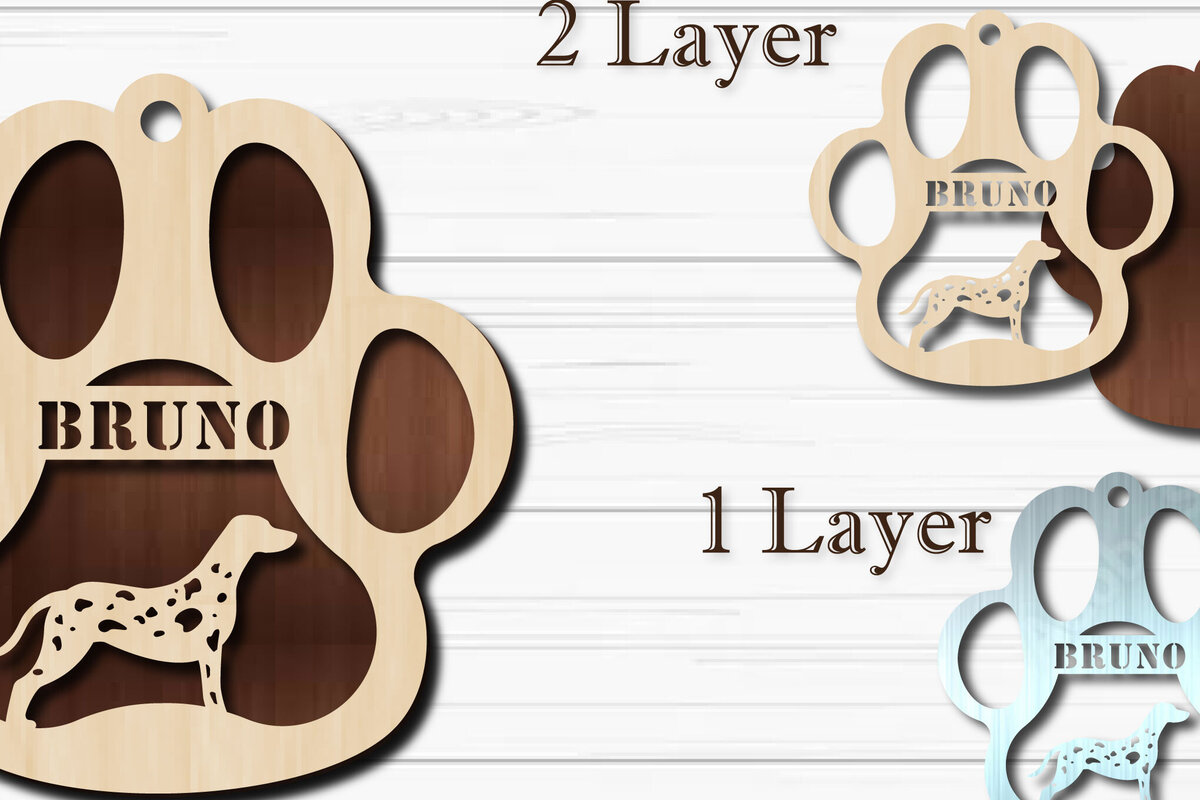 Σετ των 3 Intra απο ξύλο plywood 3mm-4mm πάχος - Στολίδι για πόδι σκύλου  Δαλματίας Δίασταση 4x4 cm INTRAFABR-92853154