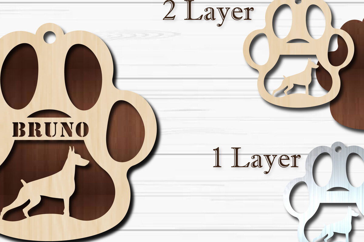 Σετ των 3 Intra απο ξύλο plywood 3mm-4mm πάχος - Στολίδι Dog Paw  Doberman Δίασταση 4x4 cm INTRAFABR-92852195