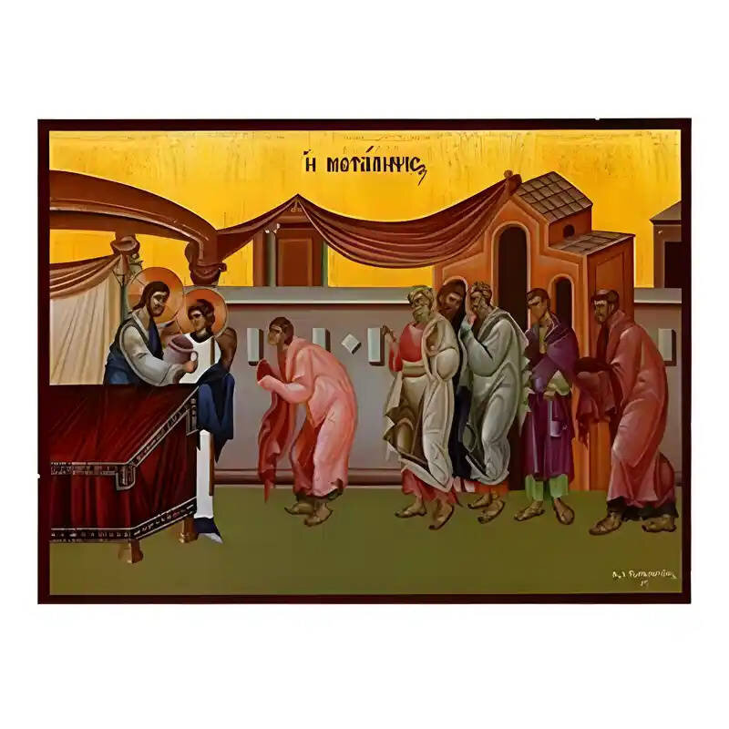 Σετ των 2 Εικόνα Ορθοδοξίας με περίγραμμα χρυσό σε ξύλο Φλαμουρίας  με  βάση Εικόνα Θεία Μετάληψη του Οίνου Χειροποίητη Ελληνορθόδοξη , Κρεμαστή πλάκα βυζαντινής τέχνης, χριστιανική τέχνη Διάσταση 10x7 cm (3,9 x 2,8 ίντσες) INTRAEK-670981