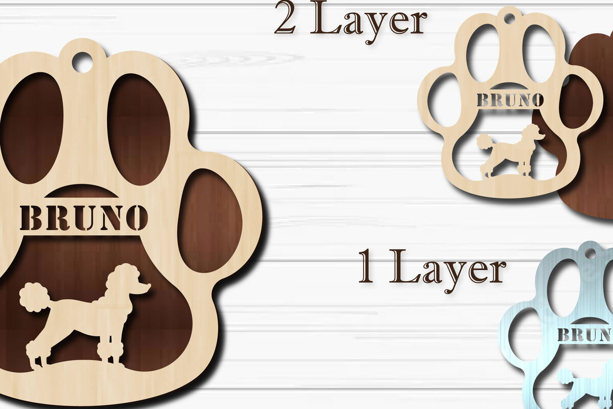 Σετ των 3 Intra απο ξύλο plywood 3mm-4mm πάχος - Στολίδι για σκύλους  Poodle Δίασταση 4x4 cm INTRAFABR-92885558