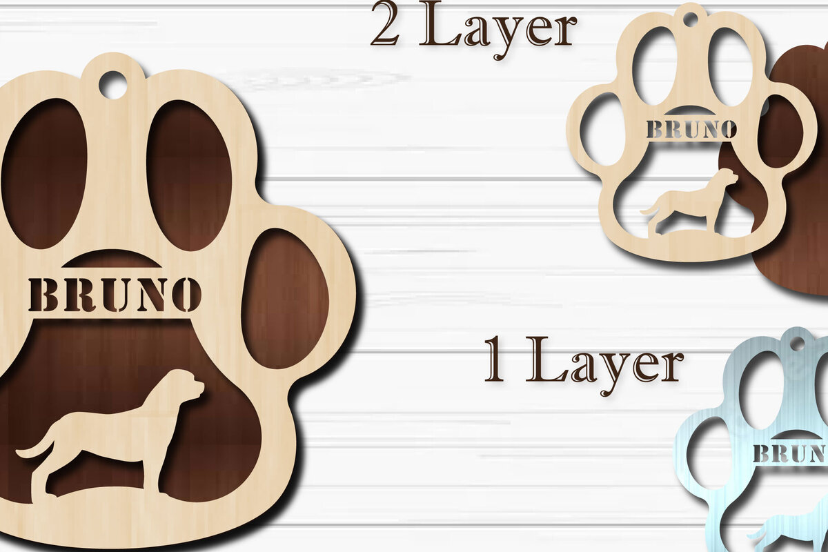 Σετ των 3 Intra απο ξύλο plywood 3mm-4mm πάχος - Στολίδι με πόδι σκύλου  Rottweiler Δίασταση 4x4 cm INTRAFABR-92885708