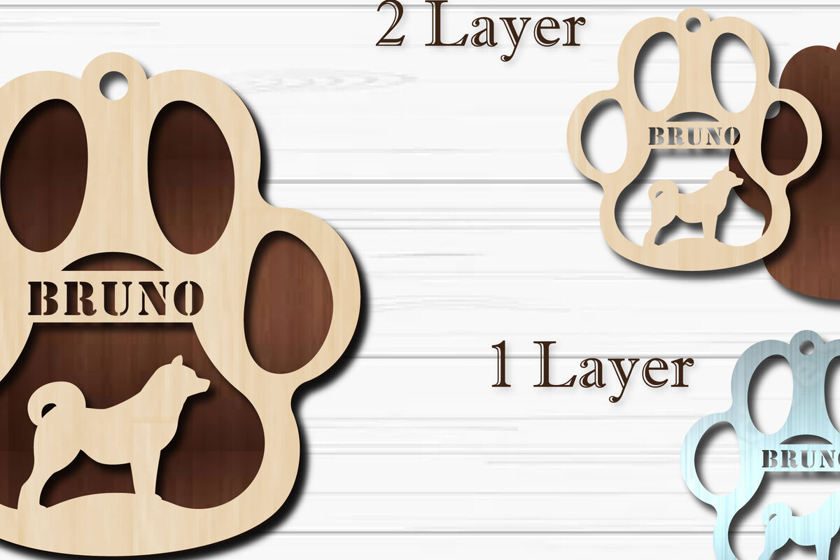 Σετ των 3 Intra απο ξύλο plywood 3mm-4mm πάχος - Στολίδι με πόδια σκύλου  Shiba Inu Δίασταση 4x4 cm INTRAFABR-92885914