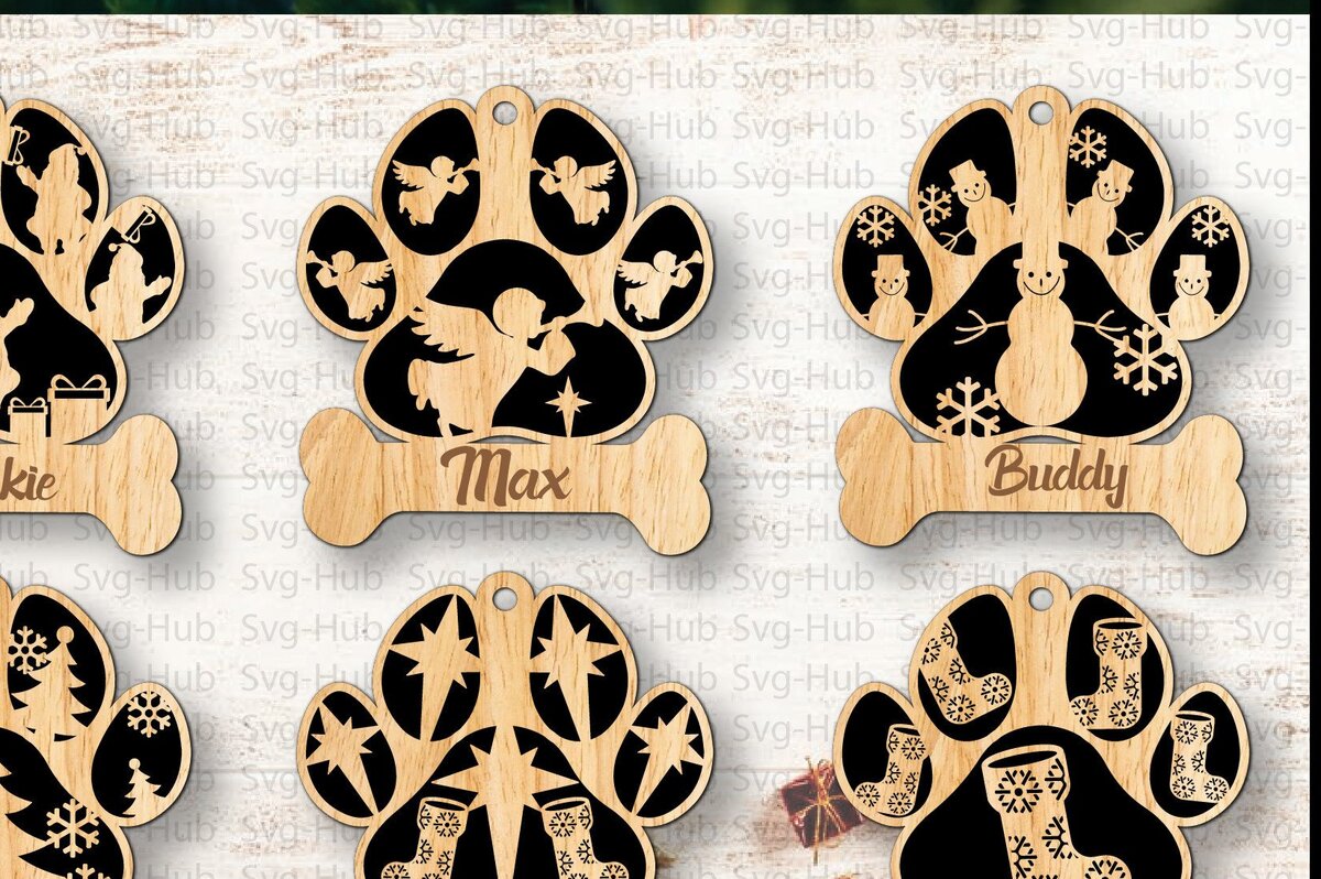 Σετ των 3 Intra απο ξύλο plywood 3mm-4mm πάχος - Πακέτο χριστουγεννιάτικων στολιδιών με στάμπα σκύλου Δίασταση 6x6 cm INTRAFABR-36406207