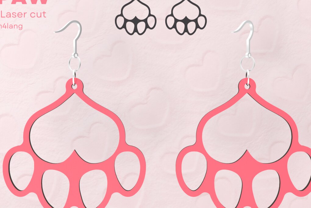 Σετ των 3 Intra απο ξύλο plywood 3mm-4mm πάχος - Πόδι σκύλου με καρδιά, σκουλαρίκια |  Δίασταση 3x3 cm INTRAFABR-95143084