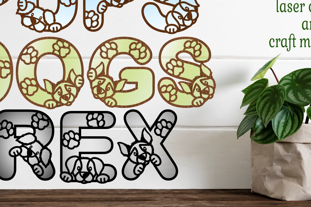 Intra απο ξύλο plywood 3mm-4mm πάχος - Σκύλος/Κουτάβι Σετ Γράμματα Αλφαβήτου 78 Γραμμάτων Δίασταση 30x20 cm INTRAFABR-75602656