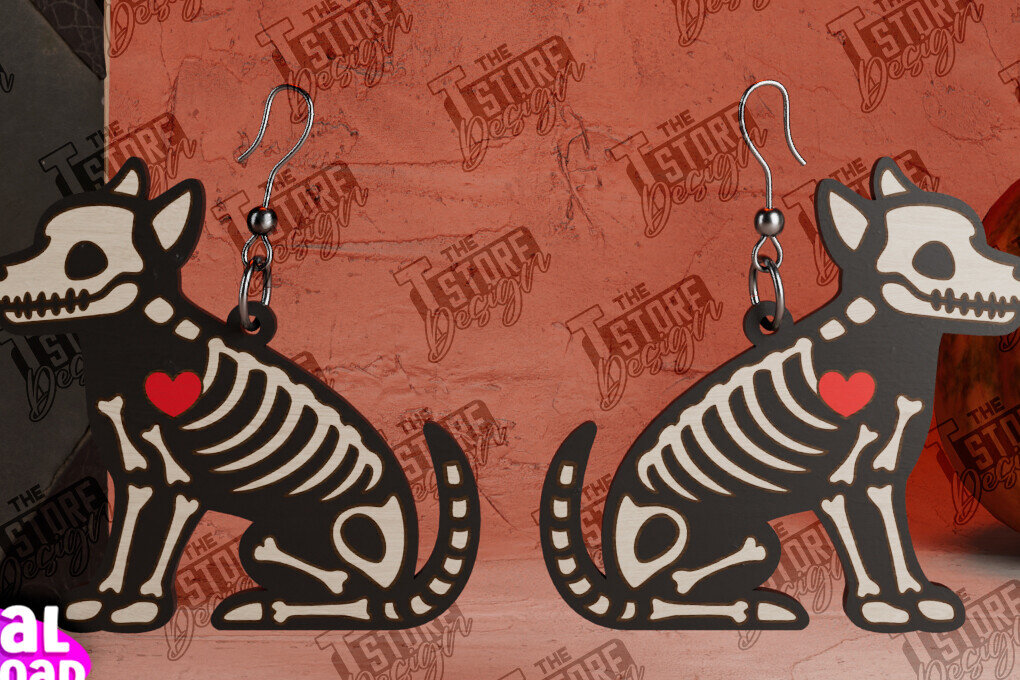 Σετ των 3 Intra απο ξύλο plywood 3mm-4mm πάχος - Σκουλαρίκια σκελετός σκύλου | Σχεδιασμός κοσμημάτων Δίασταση 3x3 cm INTRAFABR-104428533