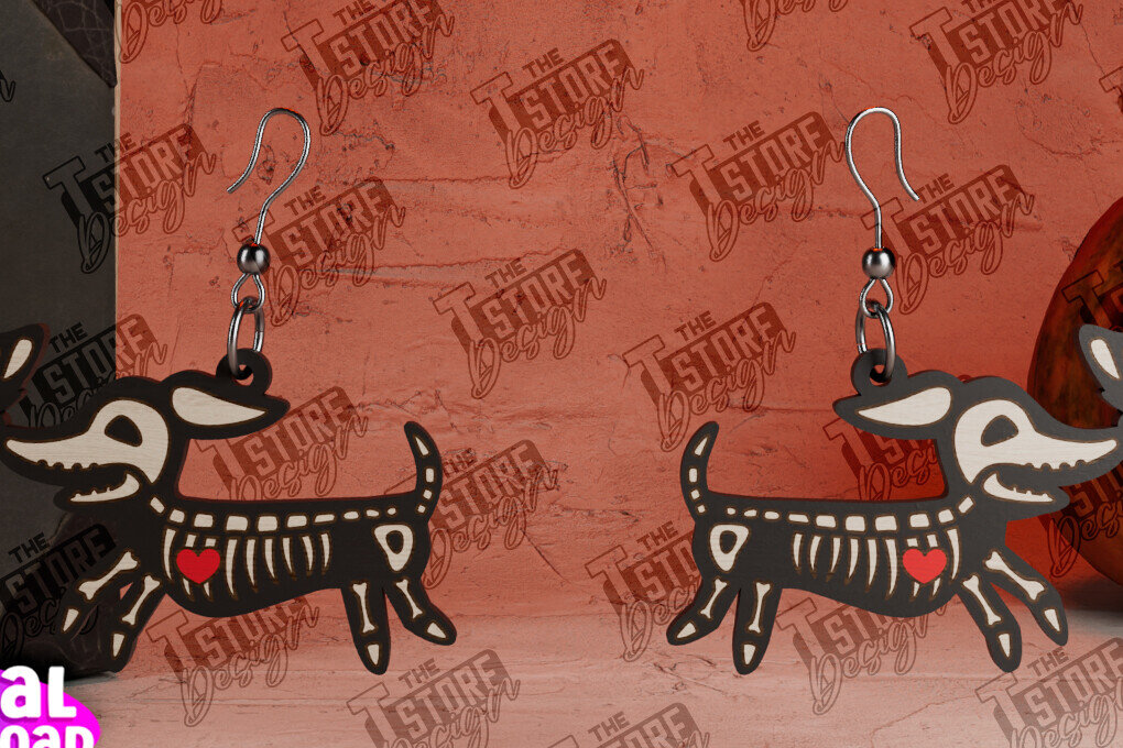 Σετ των 3 Intra απο ξύλο plywood 3mm-4mm πάχος - Σκουλαρίκια σκελετός σκύλου | Σχεδιασμός κοσμημάτων Δίασταση 3x3 cm INTRAFABR-104428524