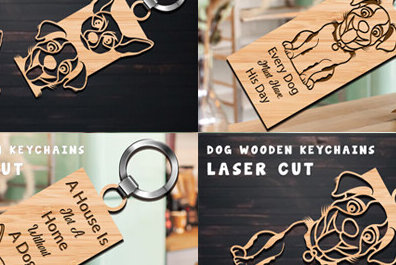 Σετ των 3 Intra απο ξύλο plywood 3mm-4mm πάχος - Δέσμη κοπής λέιζερ με ξύλινα μπρελόκ για σκύλους Δίασταση 4x4 cm INTRAFABR-98651869