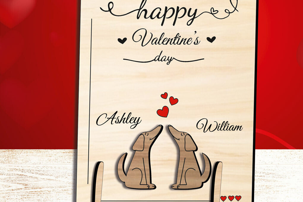 Σετ των 2 Intra απο ξύλο plywood 3mm-4mm πάχος - Ζευγάρι σκυλιών για την Ημέρα του Αγίου Βαλεντίνου αγαπούν  Δίασταση 20x20 cm INTRAFABR-111931452