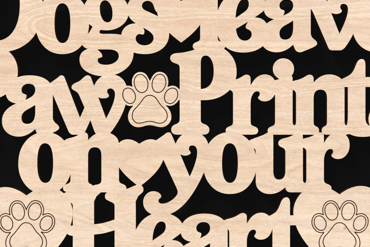 Σετ των 3 Intra απο ξύλο plywood 3mm-4mm πάχος - Σκύλοι αφήνουν αποτυπώματα ποδιών στο σημάδι της καρδιάς σας Δίασταση 4x4 cm INTRAFABR-105136328