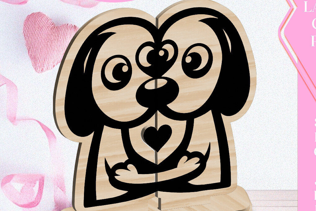 Σετ των 3 Intra απο ξύλο plywood 3mm-4mm πάχος - Dogs Love Στολίδι Αγίου Βαλεντίνου Κόψιμο με λέιζερ Δίασταση 6x6 cm INTRAFABR-113266870