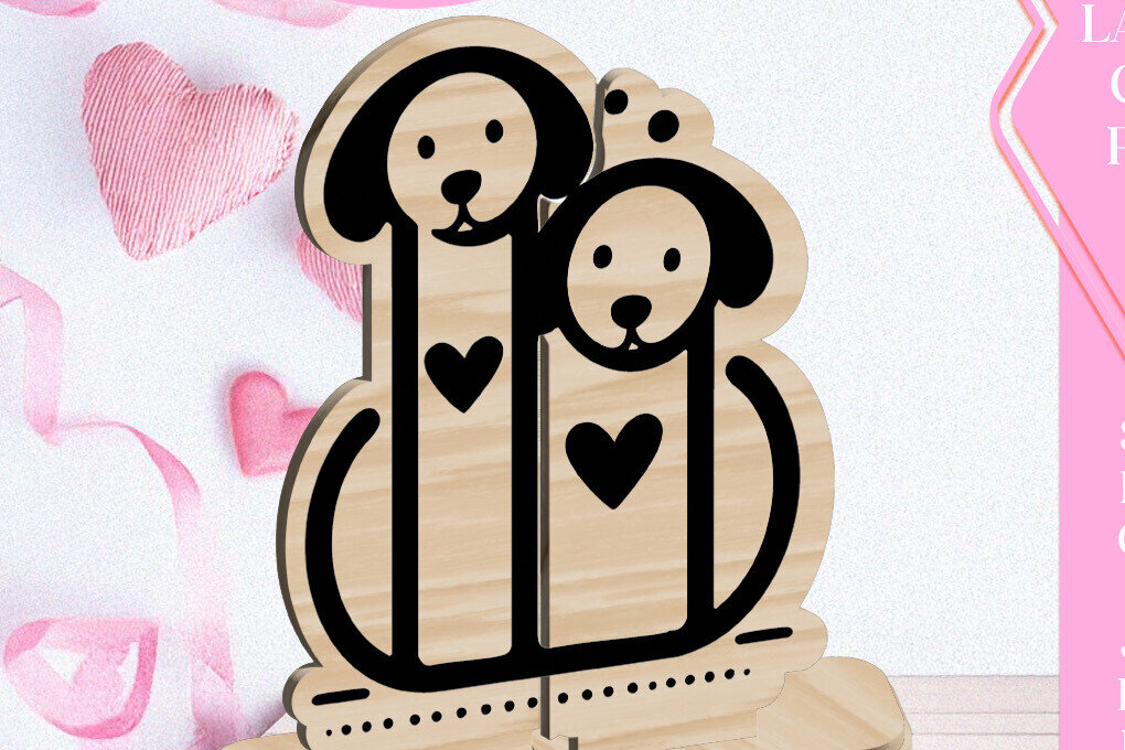 Σετ των 3 Intra απο ξύλο plywood 3mm-4mm πάχος - Dogs Love Στολίδι Αγίου Βαλεντίνου Κόψιμο με λέιζερ Δίασταση 6x6 cm INTRAFABR-113266971