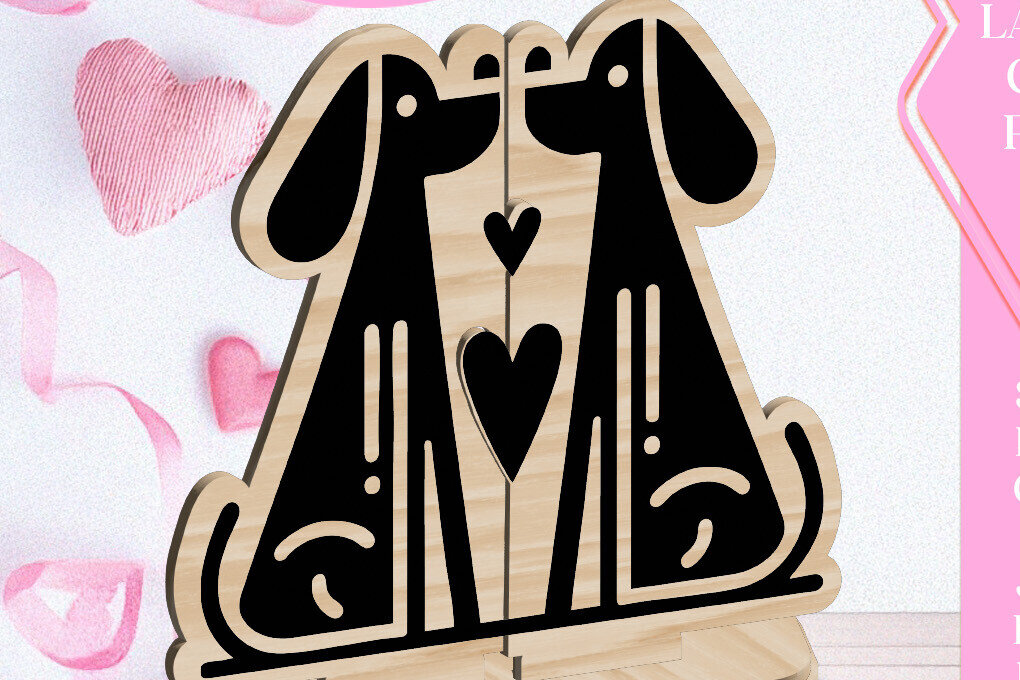 Σετ των 3 Intra απο ξύλο plywood 3mm-4mm πάχος - Dogs Love Στολίδι Αγίου Βαλεντίνου Κόψιμο με λέιζερ Δίασταση 6x6 cm INTRAFABR-113267261