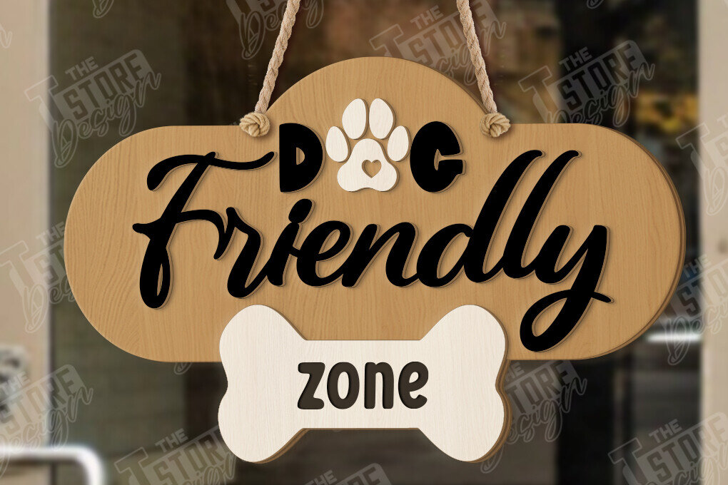 Σετ των 2 Intra απο ξύλο plywood 3mm-4mm πάχος - Σκύλοι Καλωσορίζουν Άτομα Ανεκτά Σήμα | CNC Δίασταση 30x20 cm INTRAFABR-123038927