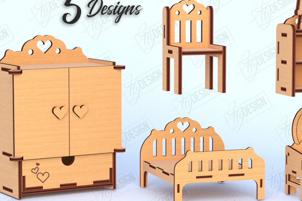 Σετ των 2 Intra απο ξύλο plywood 3mm-4mm πάχος - Πακέτο επίπλων κρεβατοκάμαρας κουκλόσπιτου | CNC Δίασταση 20x20 cm INTRAFABR-119537767