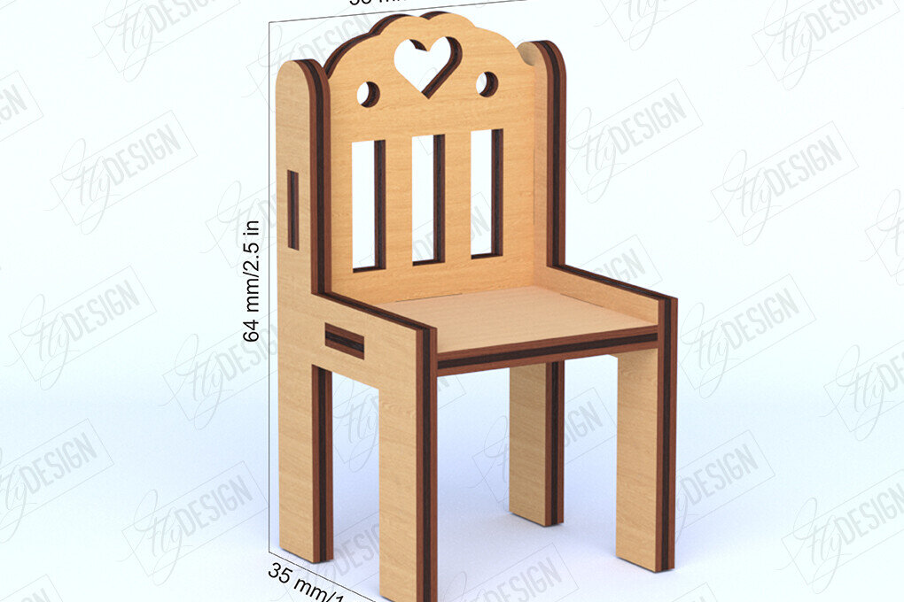 Σετ των 2 Intra απο ξύλο plywood 3mm-4mm πάχος - Έπιπλα Κουκλόσπιτου | Καρέκλα κούκλας | CNC Δίασταση 20x20 cm INTRAFABR-119537715