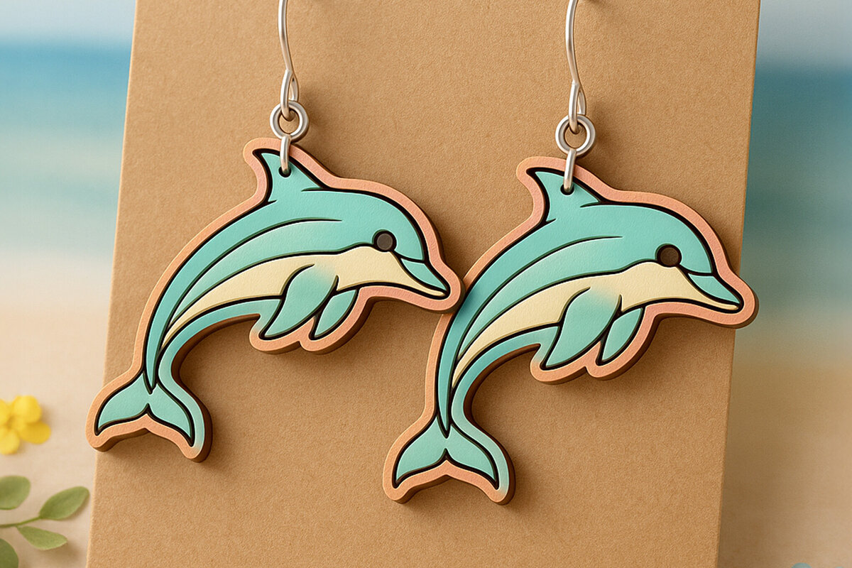 Σετ των 3 Intra απο ξύλο plywood 3mm-4mm πάχος - Σκουλαρίκια Dolphin  Design Δίασταση 3x3 cm INTRAFABR-123757395