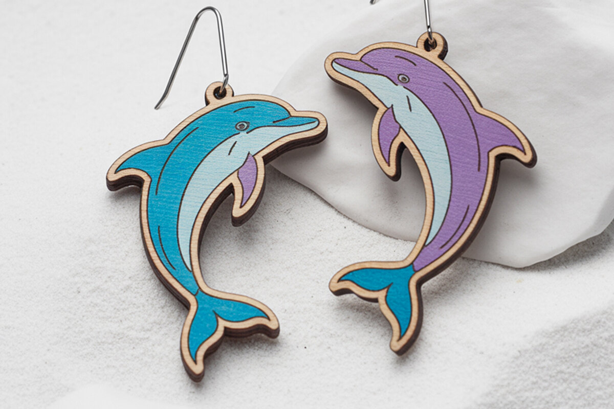 Σετ των 3 Intra απο ξύλο plywood 3mm-4mm πάχος - Σκουλαρίκια Dolphin  Cut Laser Δίασταση 3x3 cm INTRAFABR-121577366