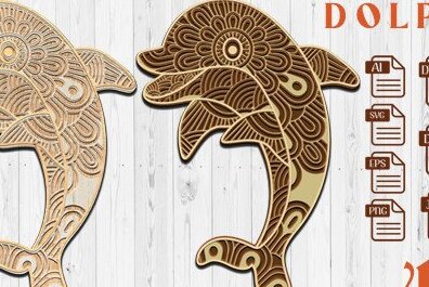 Intra απο ξύλο plywood 3mm-4mm πάχος - Dolphin Fish Cut Laser . Δίασταση 30x30 cm INTRAFABR-36049062