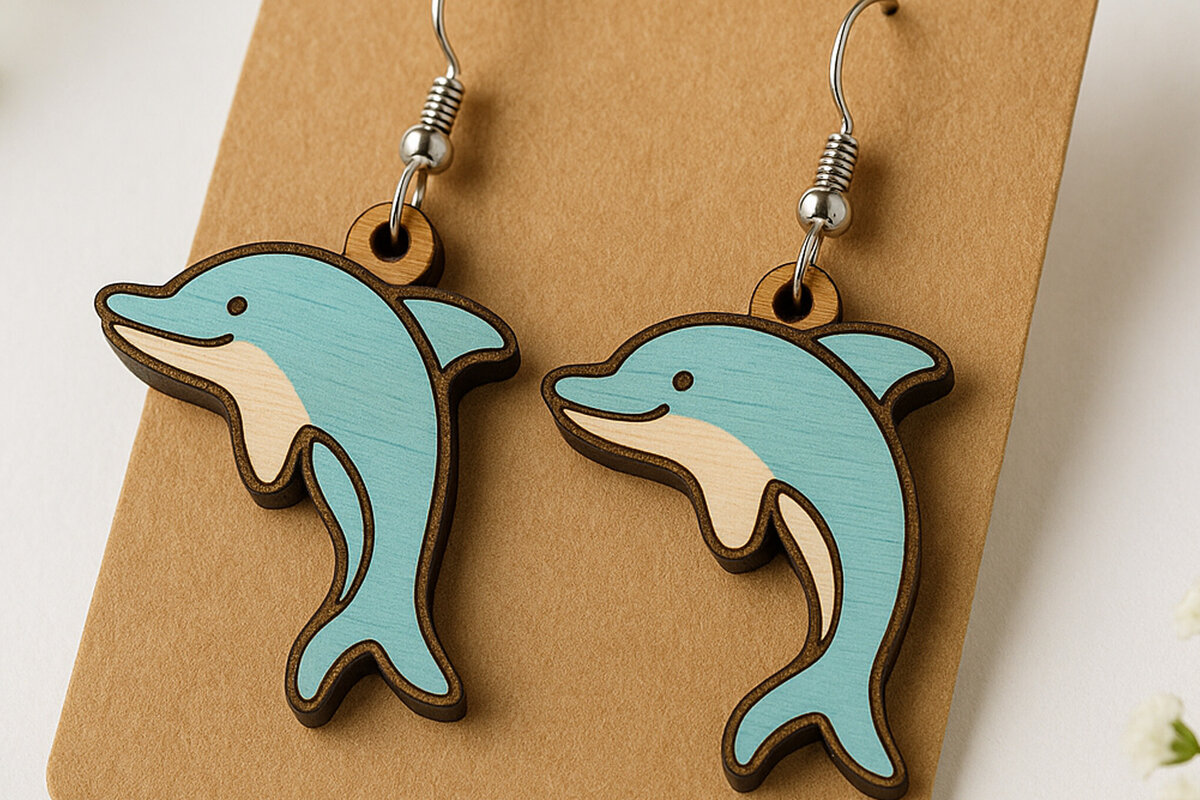 Σετ των 3 Intra απο ξύλο plywood 3mm-4mm πάχος - Dolphin Ocean Earrings  Δίασταση 3x3 cm INTRAFABR-125313045