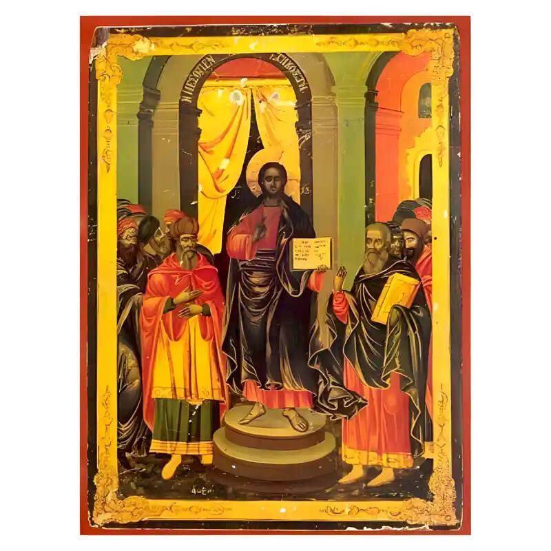 Σετ των 2 Εικόνα Ορθοδοξίας με περίγραμμα χρυσό σε ξύλο Φλαμουρίας  με  βάση Εικόνα Μεσοπεντηκοστή Χειροποίητη Ελληνορθόδοξη , Κρεμαστή πλάκα βυζαντινής τέχνης, χριστιανική τέχνη Διάσταση 10x7 cm (3,9 x 2,8 ίντσες) INTRAEK-670976