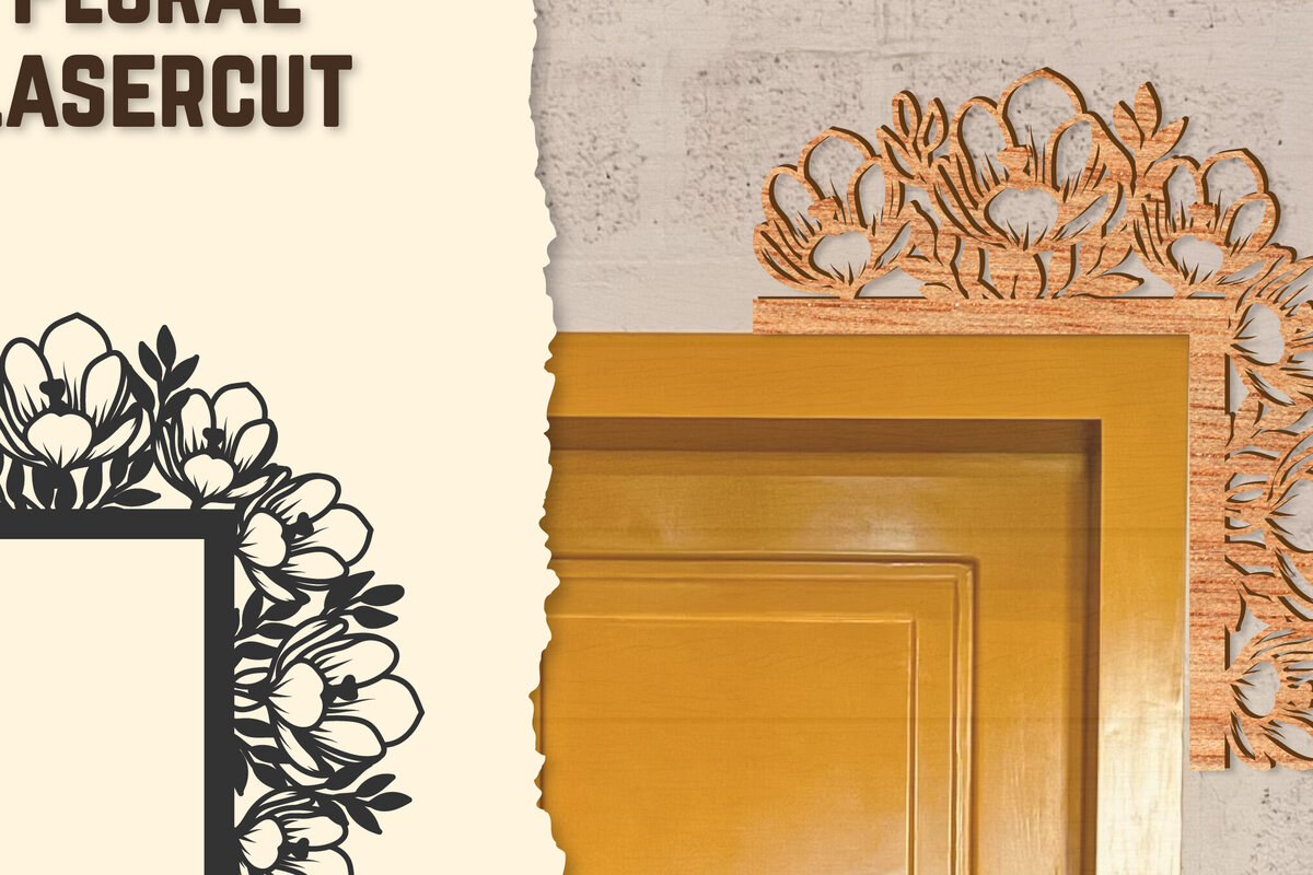 Σετ των 2 Intra απο ξύλο plywood 3mm-4mm πάχος - Γωνιακή πόρτας Floral Lasercut Δίασταση 20x20 cm INTRAFABR-123513052