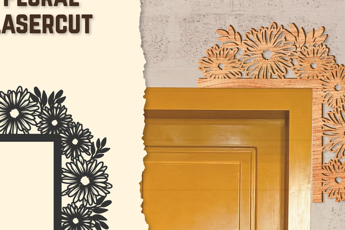 Σετ των 2 Intra απο ξύλο plywood 3mm-4mm πάχος - Γωνιακή πόρτας Floral Lasercut Δίασταση 20x20 cm INTRAFABR-123513060