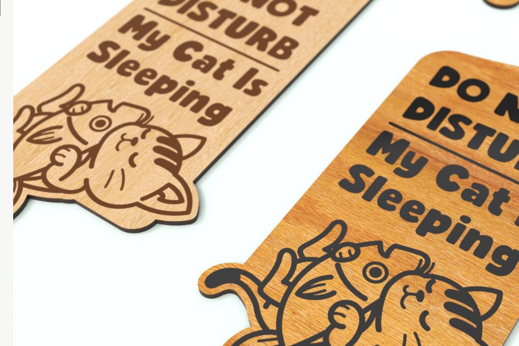 Σετ των 2 Intra απο ξύλο plywood 3mm-4mm πάχος - Κρεμάστρα πόρτας, Cat, Laser Cut, Χαρτί,  Δίασταση 20x20 cm INTRAFABR-81421712