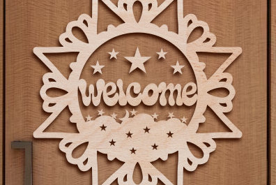 Intra απο ξύλο plywood 3mm-4mm πάχος - Σήμα υποδοχής πόρτας Laser Cut . Δίασταση 30x30 cm INTRAFABR-78340678