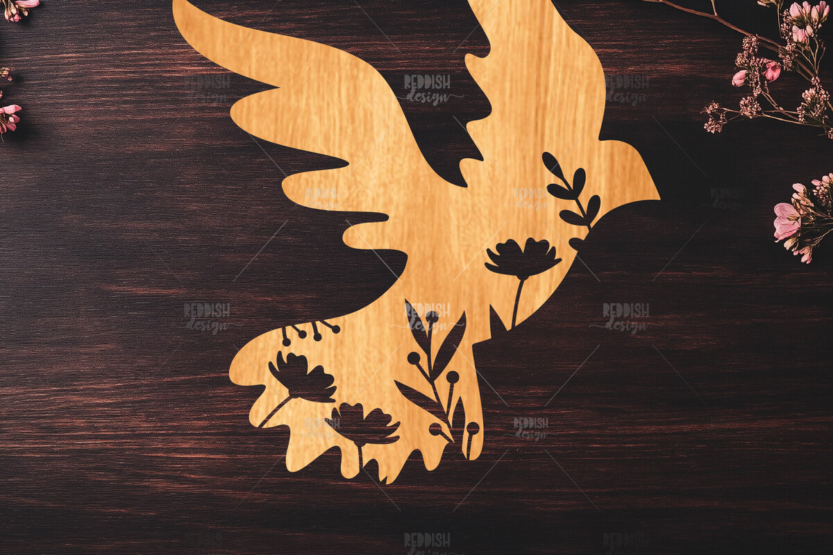 Σετ των 2 Intra απο ξύλο plywood 3mm-4mm πάχος -   κοπής Dove Floral Laser Δίασταση 20x20 cm INTRAFABR-119534947