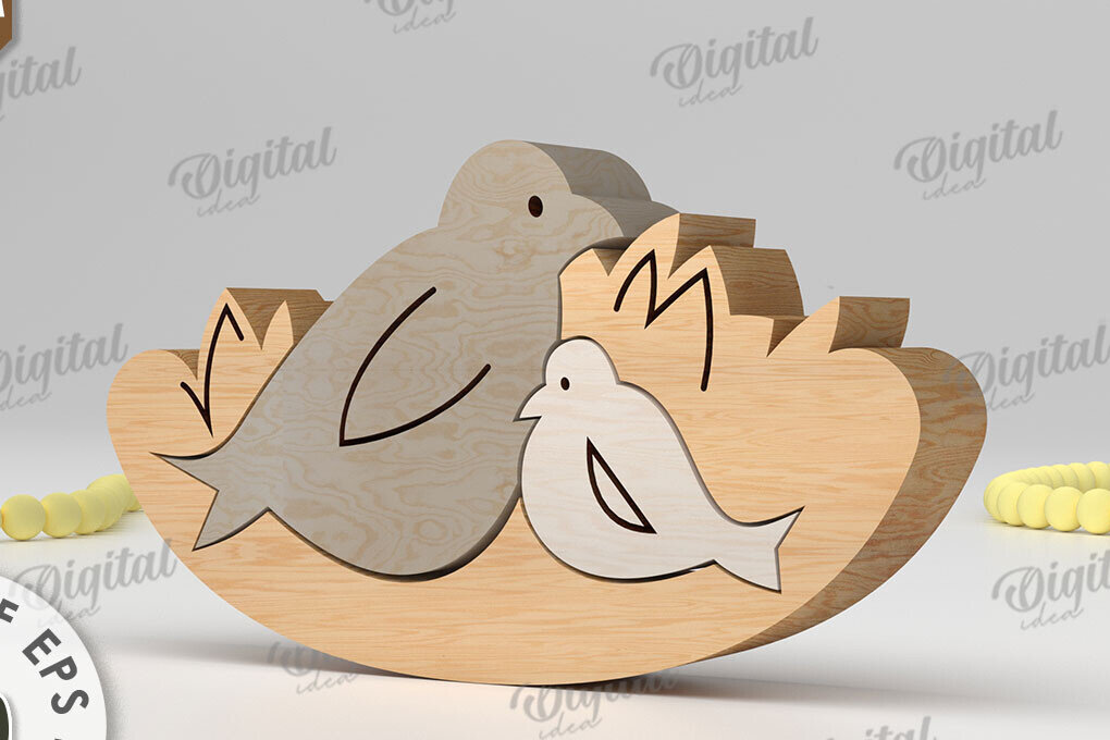 Intra απο ξύλο plywood 3mm-4mm πάχος - Doves Puzzle Cut Laser. Ζώο  Δίασταση 30x20 cm INTRAFABR-108580848