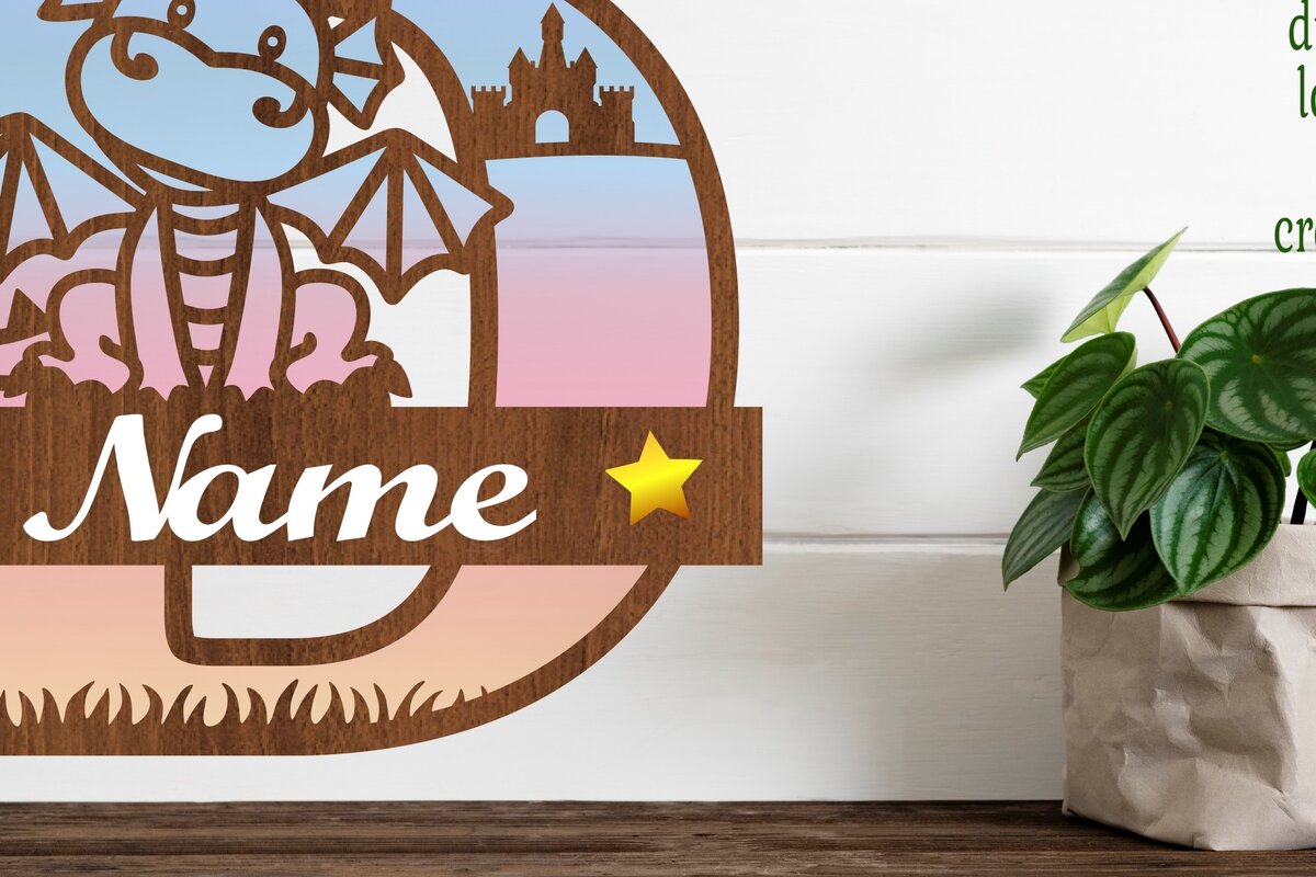 Intra απο ξύλο plywood 3mm-4mm πάχος - Μονόγραμμα Δράκου με κεφαλαίο γράμμα D  Cut Δίασταση 30x20 cm INTRAFABR-75363595