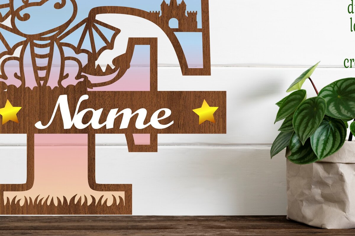 Intra απο ξύλο plywood 3mm-4mm πάχος - Μονόγραμμα με κεφαλαίο δράκο Γράμμα F  Cut Δίασταση 30x20 cm INTRAFABR-75363629