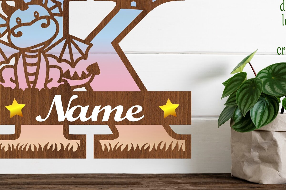 Intra απο ξύλο plywood 3mm-4mm πάχος - Μονόγραμμα με κεφαλαίο δράκο Γράμμα K  Cut Δίασταση 30x20 cm INTRAFABR-75363711