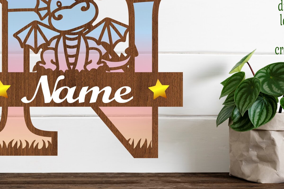 Intra απο ξύλο plywood 3mm-4mm πάχος - Δράκος κεφαλαίο μονόγραμμα Γράμμα N  Cut Δίασταση 30x20 cm INTRAFABR-75363766