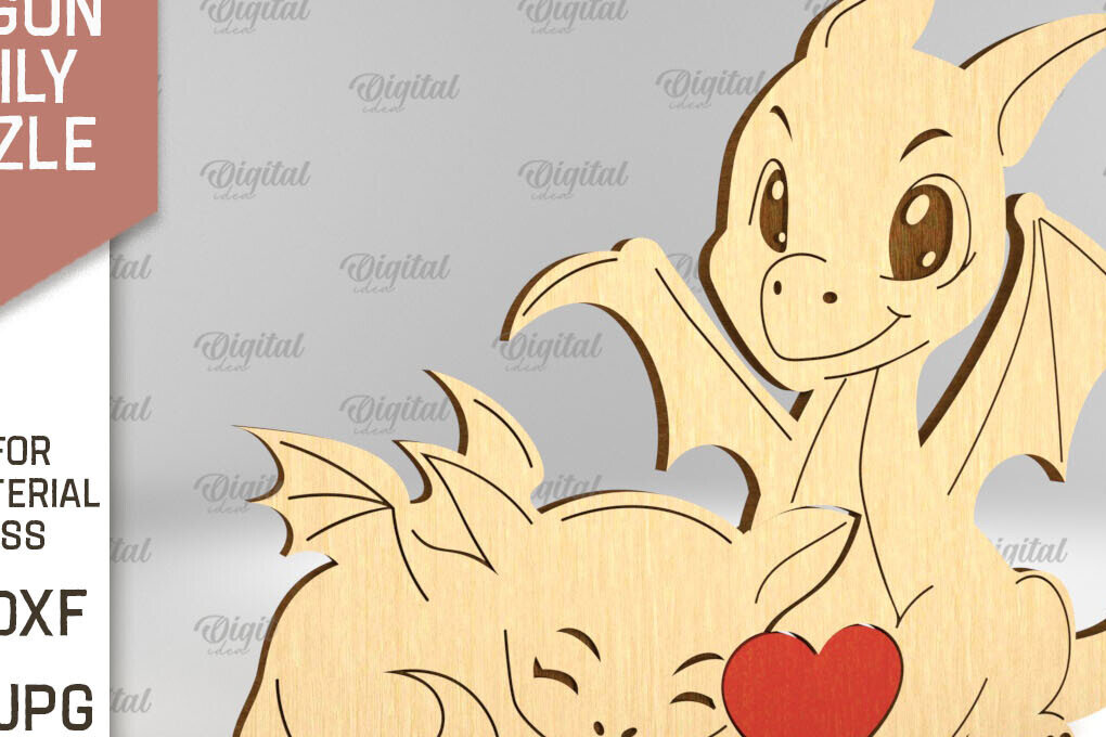 Intra απο ξύλο plywood 3mm-4mm πάχος - Dragon Family Puzzle Laser Cut  Δίασταση 30x20 cm INTRAFABR-91504237