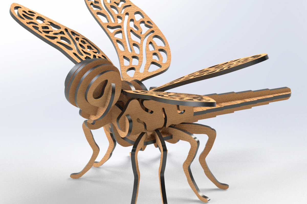 Σετ των 2 Intra απο ξύλο plywood 3mm-4mm πάχος - Dragonfly 3D Animal  για Laser Cutting Δίασταση 20x20 cm INTRAFABR-79733326