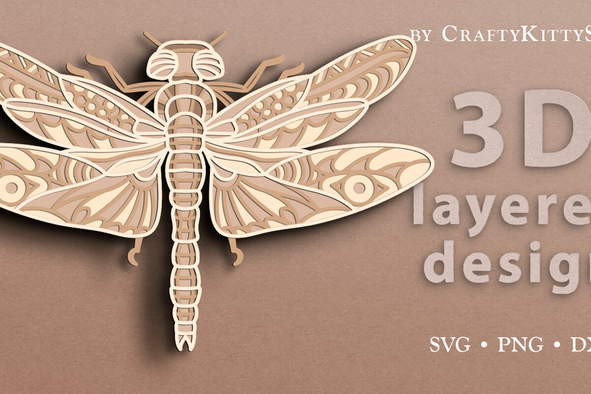 Intra απο ξύλο plywood 3mm-4mm πάχος - Dragonfly 3D Layered  Cut  Δίασταση 30x20 cm INTRAFABR-37304271