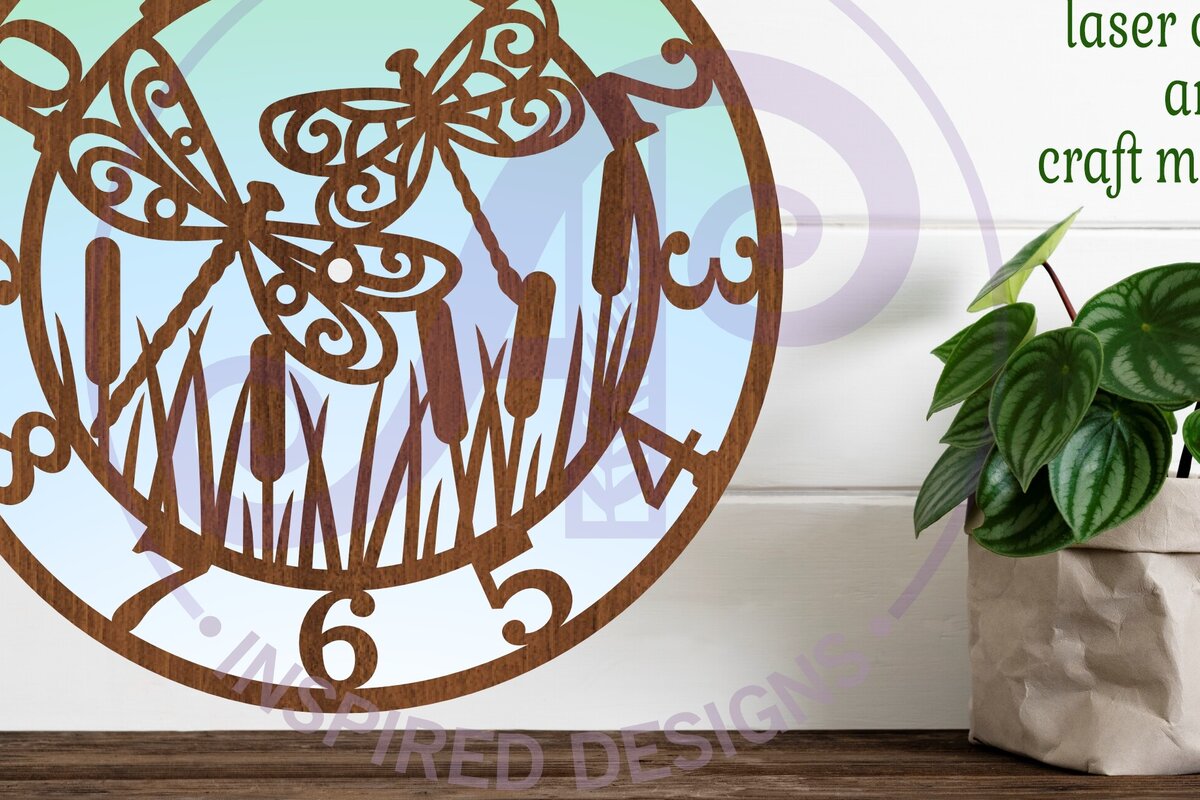 Intra απο ξύλο plywood 3mm-4mm πάχος - Dragonfly Clock Laser Cut Files,  Δίασταση 30x20 cm INTRAFABR-101566008