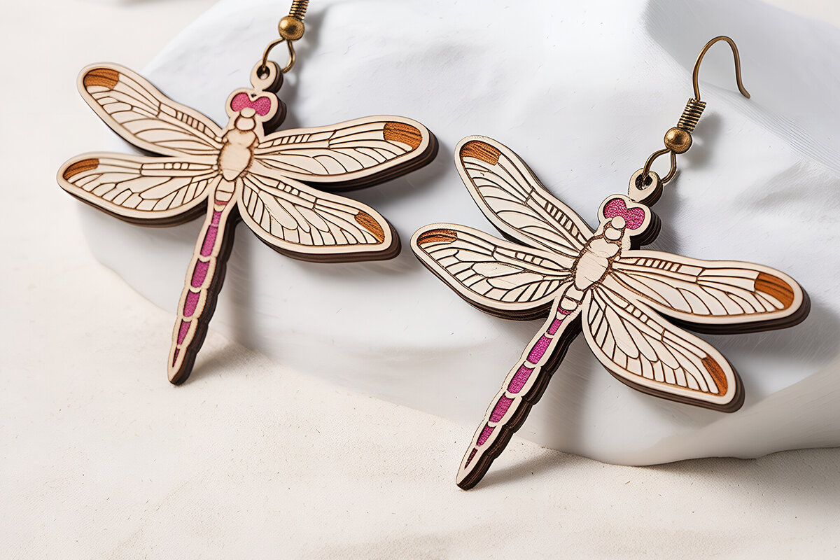 Σετ των 3 Intra απο ξύλο plywood 3mm-4mm πάχος - Σκουλαρίκια Dragonfly  Laser Cut Δίασταση 3x3 cm INTRAFABR-121542270