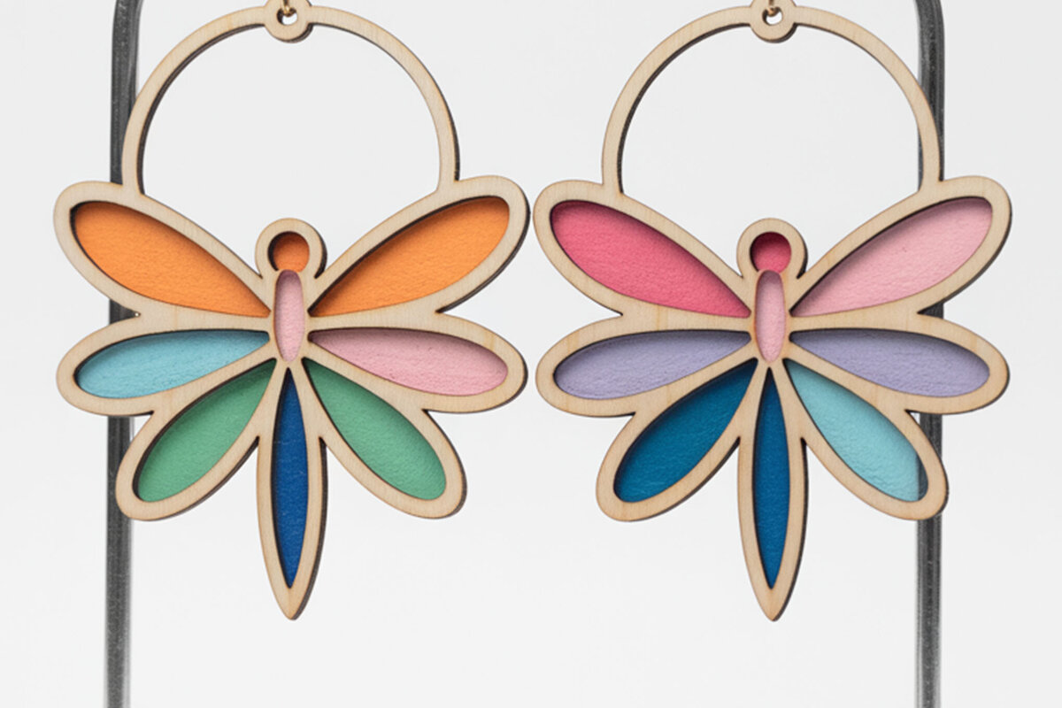 Σετ των 3 Intra απο ξύλο plywood 3mm-4mm πάχος - Dragonfly Earrings  Δίασταση 3x3 cm INTRAFABR-122357008