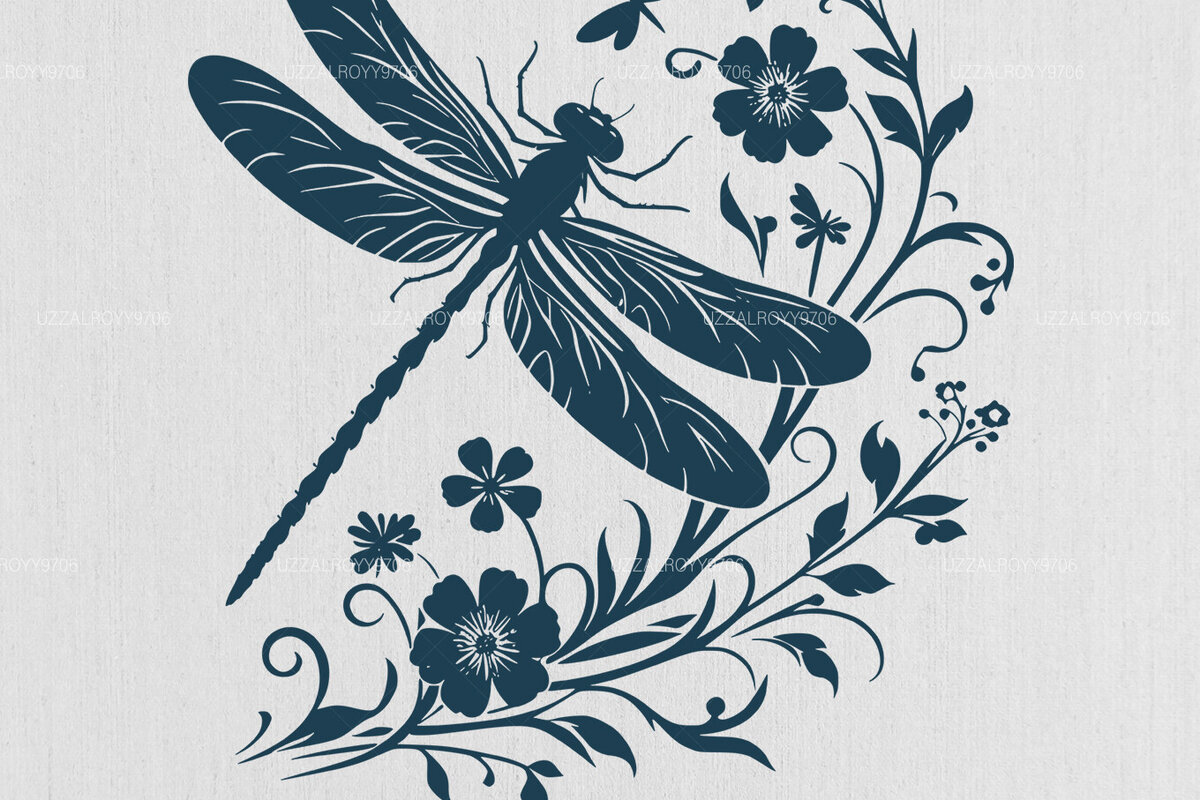 Intra απο ξύλο plywood 3mm-4mm πάχος - Dragonfly Flowers , Dragonfly Vector Δίασταση 40x50 cm INTRAFABR-101294356