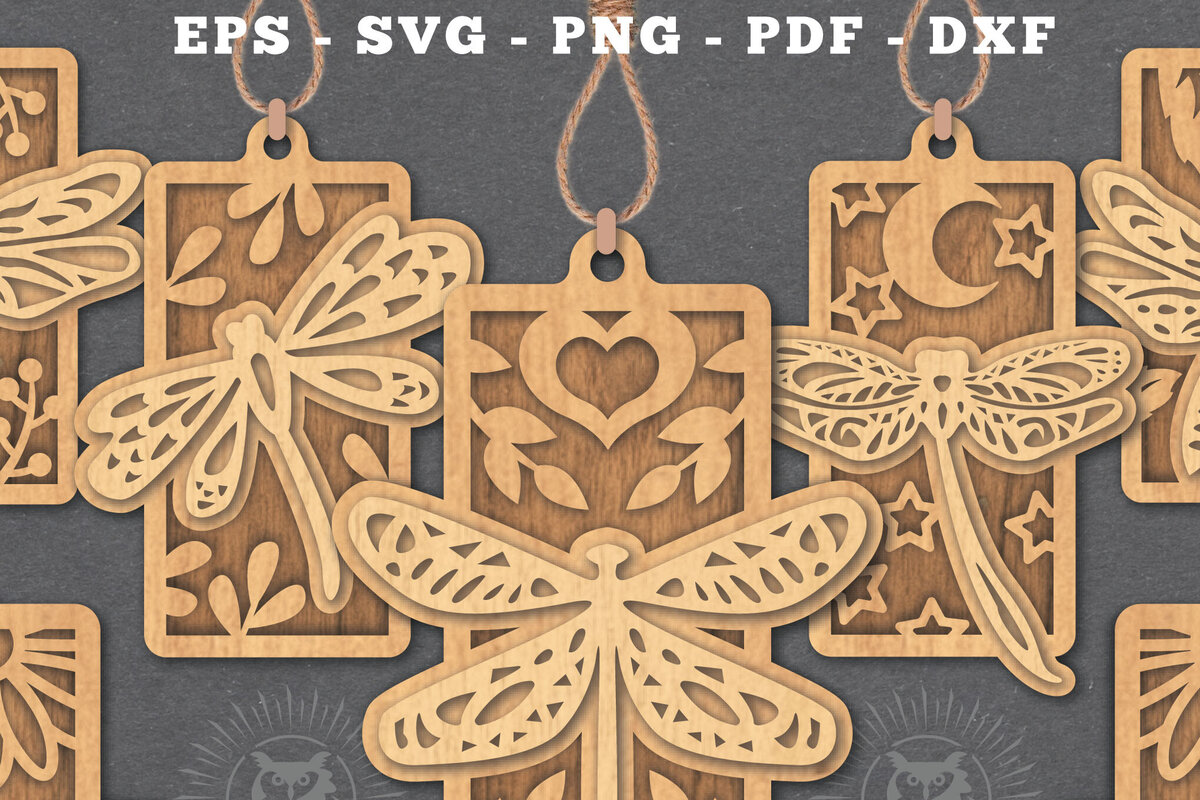 Σετ των 2 Intra απο ξύλο plywood 3mm-4mm πάχος - Δέσμη διακοσμήσεων με  Dragonfly Δίασταση 20x20 cm INTRAFABR-112131773