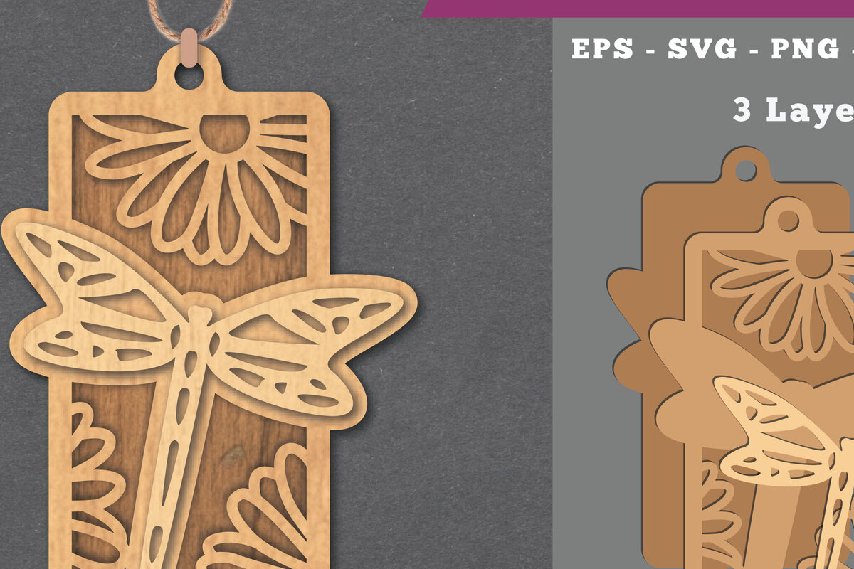 Σετ των 3 Intra απο ξύλο plywood 3mm-4mm πάχος - Στολίδι με  Dragonfly  1 Δίασταση 6x6 cm INTRAFABR-112130840