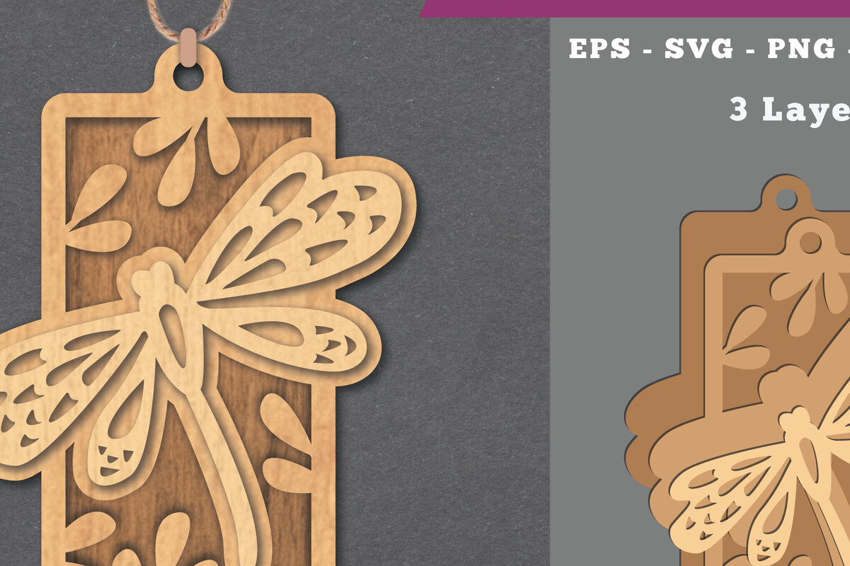 Σετ των 3 Intra απο ξύλο plywood 3mm-4mm πάχος - Στολίδι κοπής με λέιζερ Dragonfly  4 Δίασταση 6x6 cm INTRAFABR-112130888